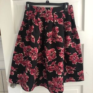 Black & hot pink floral A-line skirt